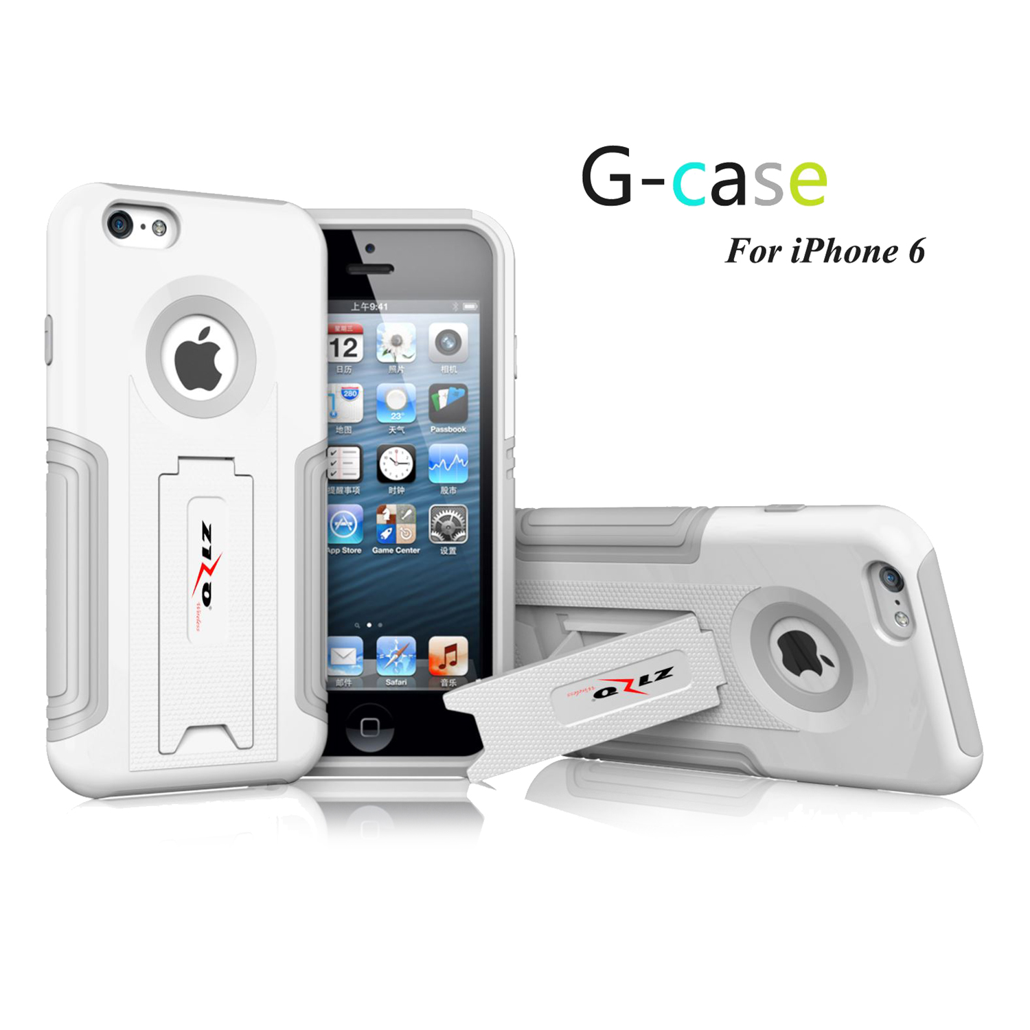 For iPhone 6 - GCASE PC + Gray TPU Combo Cover w/ Kickstand - White HYB
